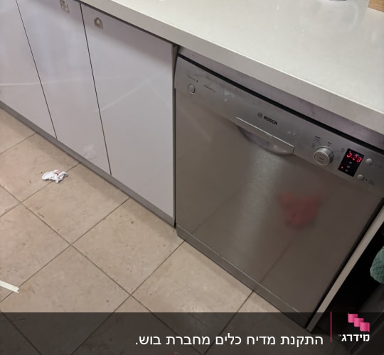 מטבח עם מדיח כלים וכיור, רצפה רטובה